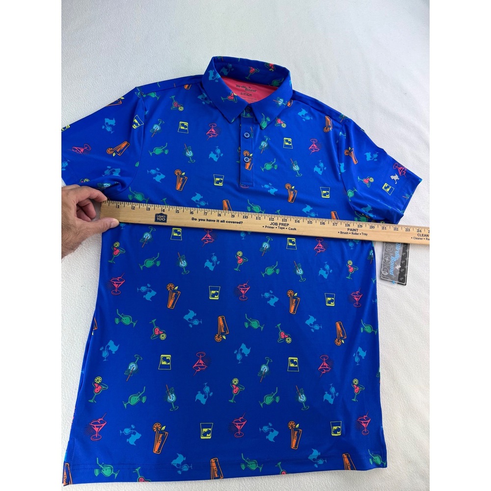 Birdie & Bound Mens Blue Cocktail Print Golf Polo Shirt Size S P CH - Picture 6 of 16